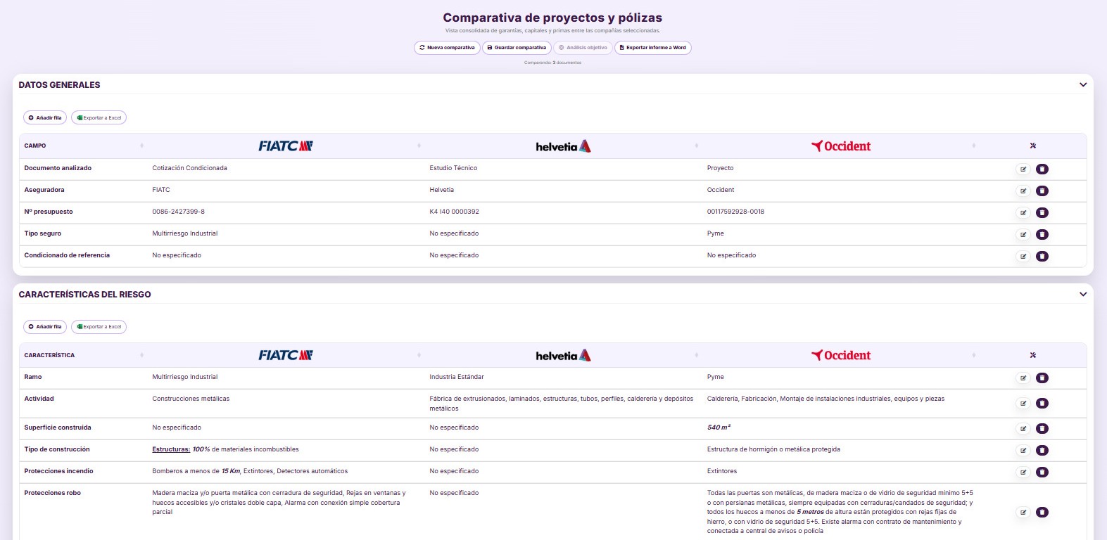 Informe exportable de análisis de pólizas en COVERIZE